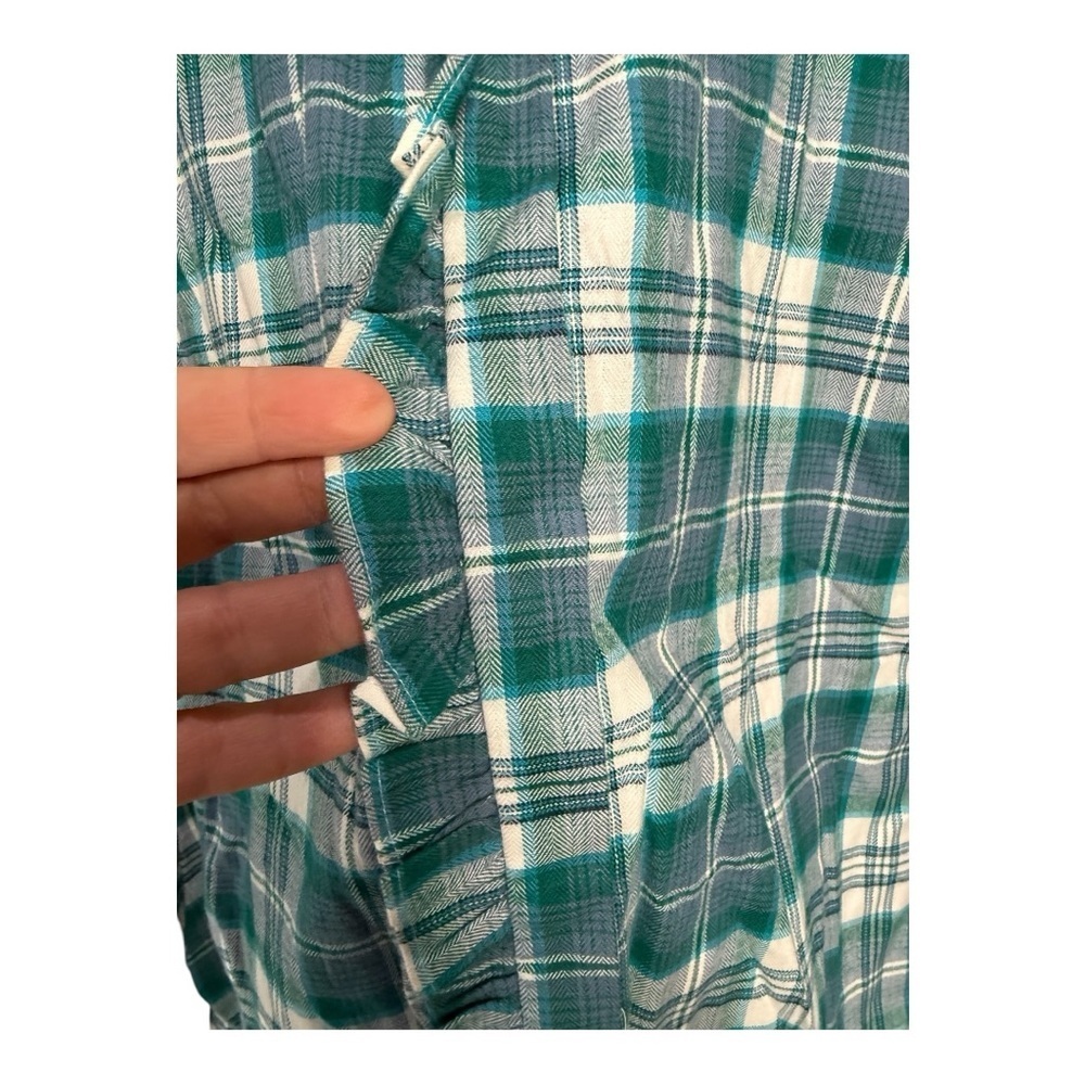 LOFT Green Plaid Ruffle High Neck Ruffle Front Button Down Shirt NEW Size Large - Picture 8 of 16